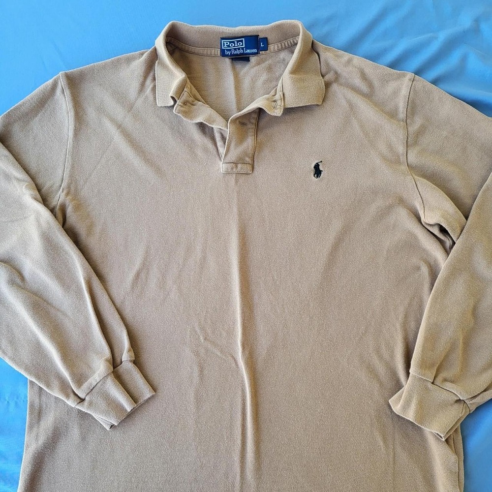 Vintage 90s Polo Ralph Lauren Long Sleeve Tan Fade Polo Shirt